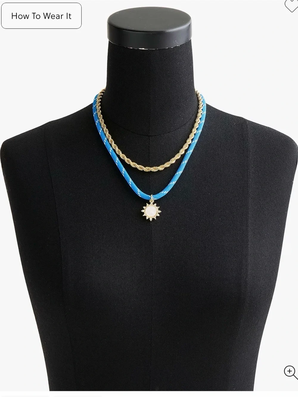 J. Crew Gold Rope & Blue Cord Sun Pendant Layered Necklace